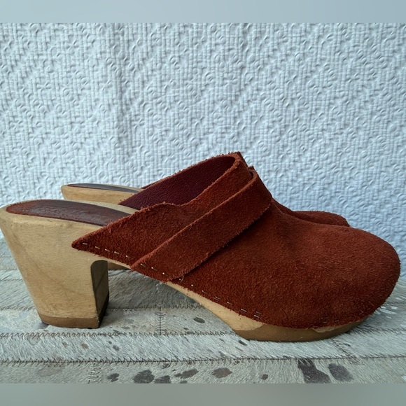 Bosabo Shoes - Basabo Rust Suede Wooden Clog Mules Size 40